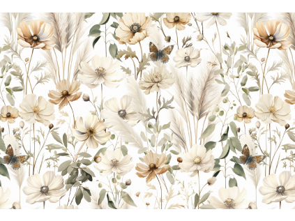 Bavlněná látka PERKÁL - Květinová zahrada - bílá š.50 cm