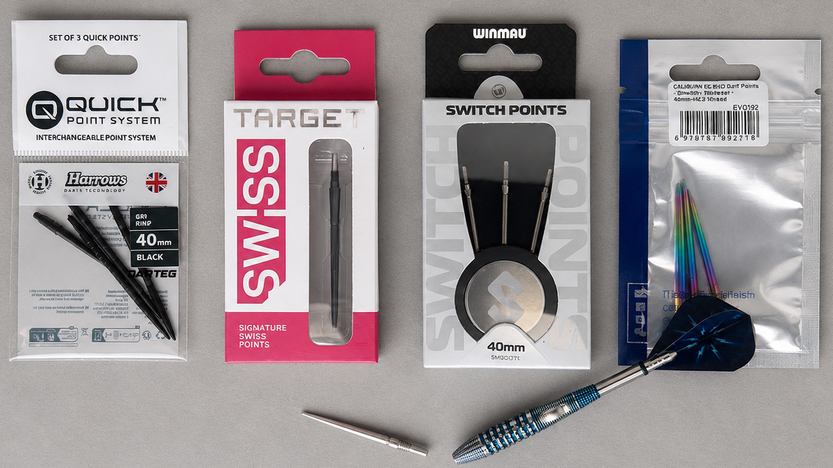 Skrutkovacie hroty na šípky: Swiss Point, Switch Point, Quick Point a EZ-Point – kompatibilita a rozdiely