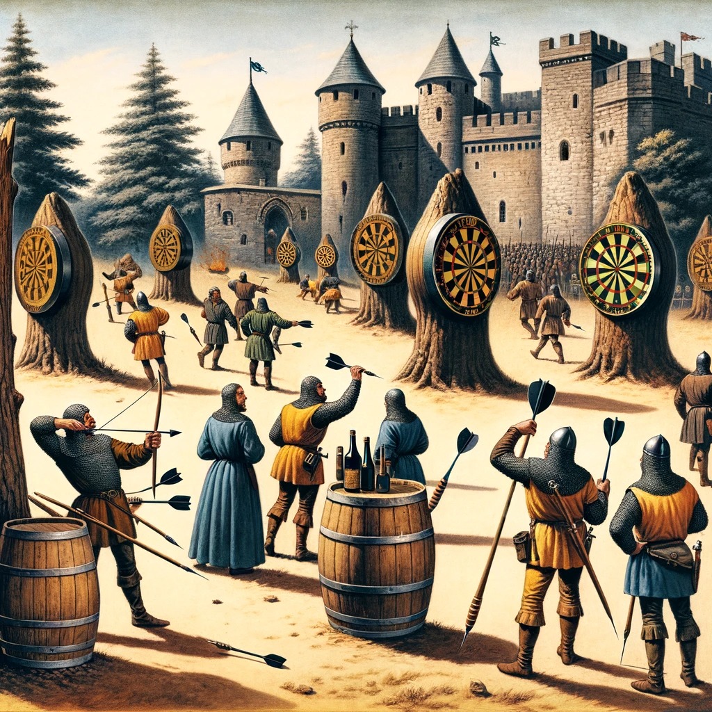 Vojaci v 14. storočí hrajú šípky