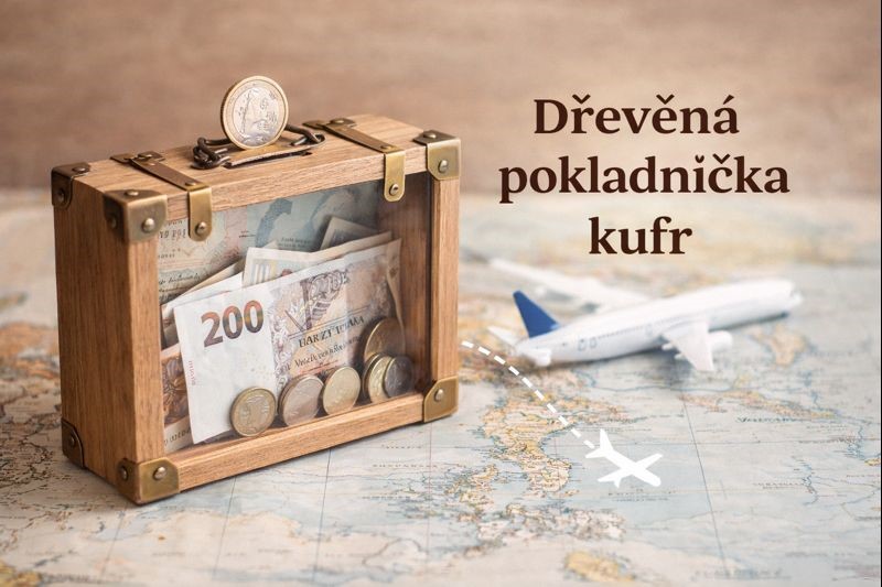 Dřevěná pokladnička kufr