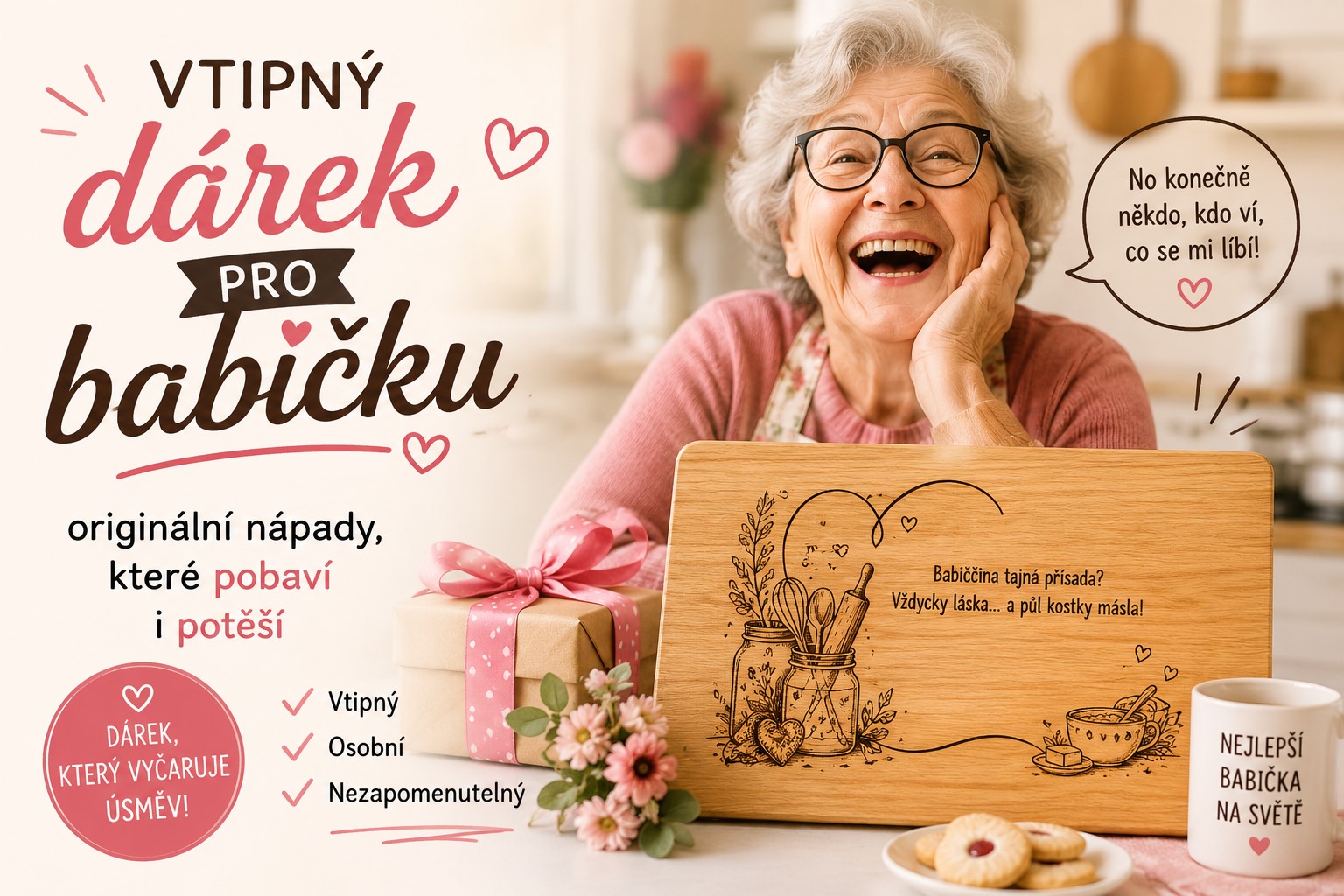 Vtipný dárek pro babičku: originální nápady, které pobaví i potěší