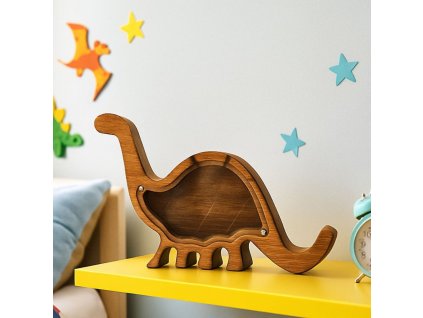 Dřevěná pokladnička dinosaurus