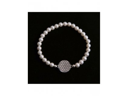 Náramek perlový Květ života postříbřený 18 mm