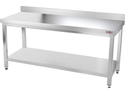 PREMIUM stainless steel workbench with bottom shelf and rear edge 1.8 m