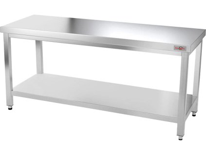 Stainless steel work table with bottom shelf without rear edge - 1.8 x 0.7 m