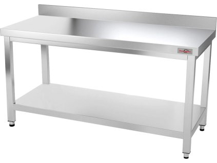 PREMIUM stainless steel workbench with bottom shelf and rear edge 1.5 m