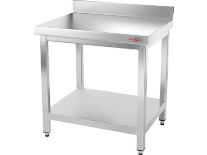 PREMIUM stainless steel workbench with bottom shelf and rear edge 0.6 m