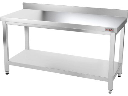 Stainless steel workbench with bottom shelf without back edge - 1.5 x 0.7 m