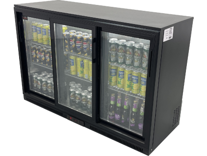 Barová lednice - 1350 x 540 x 900 mm,  se 3 skleněnými dveřmi a 2 policemi - černá