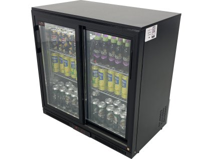 Barová chladnička – 0,9 m – 190 l – s 2 sklenenými dvierkami a 2 policami – čierna
