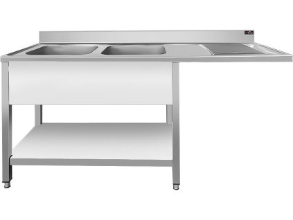 Nerezový dřez k myčce nádobí - 1,8 m, 2 umyvadla vlevo, hloubka 70 cm