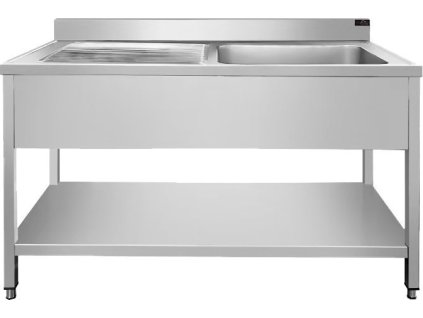 Edelstahlspüle mit unterer Ablage 1,4 m – 1 Spüle rechts, Tiefe 70 cm