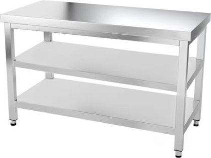 Stół warsztatowy ze stali nierdzewnej z dwiema półkami bez tylnej krawędzi - 1000 x 700 x 870 mm