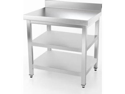 PREMIUM stainless steel workbench with two shelves and 0.8 m rear edge