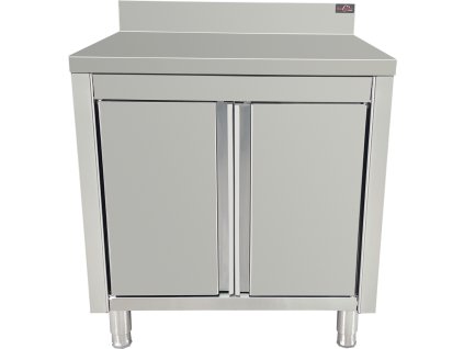 Stainless steel work cabinet - 800 mm - with hinged doors and rear trim