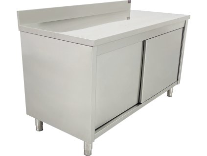 Stainless steel work cabinet - 2.0 x 0.7 m - with sliding doors and rear trim