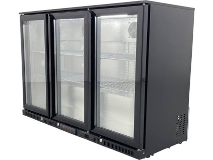 Barkühlschrank - 1350 x 540 x 900 mm, mit 3 Glastüren und 2 Einlegeböden - schwarz