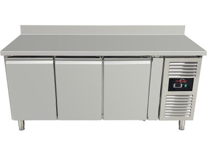 Refrigerated table with 3 doors and rear trim