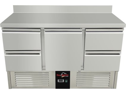 Kühltisch / Zubereitungstisch 1,37 m x 0,7 m - mit 1 Tür mittig und 4 Schubladen