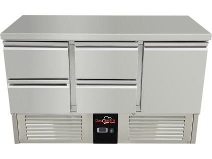 Kühltisch - 1,37 x 0,7 m - mit 1 Tür und 4 Schubladen links