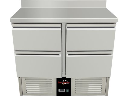 Refrigerated table 0.9 x 0.7 m - with rear upstand and 4 drawers