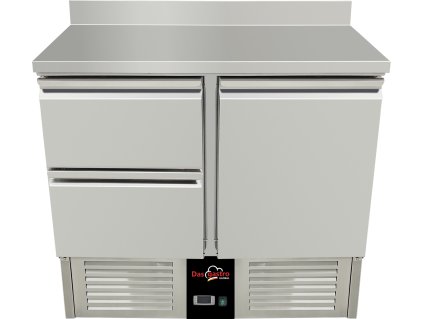 Refrigerated table 0.9 x 0.7 m - with rear upstand 1 door and 2 drawers on the left