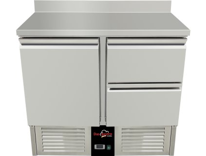 Refrigerated table 0.9 x 0.7 m - with rear upstand 1 door and 2 drawers on the right