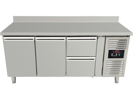 Refrigerated table with rear upstand - 2 doors and 2 drawers on the right
