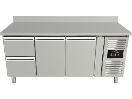 Refrigerated table with rear upstand - 2 doors and 2 drawers on the left