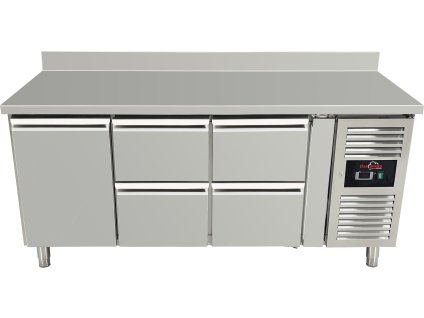 Refrigerated table with rear upstand - 4 drawers and 1 door on the left