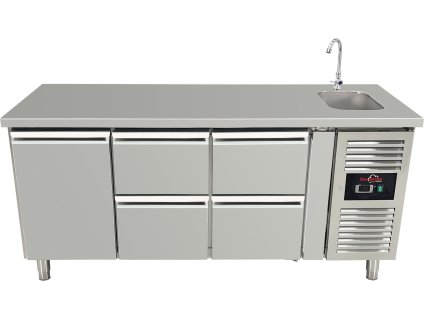 Refrigerated table with sink - 4 drawers and 1 door on the left