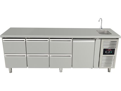Freezer table with sink - 6 drawers and door on the right