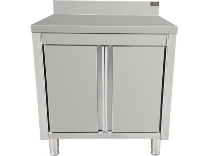 Stainless steel work cabinet - 0.6 m - with hinged doors and rear trim