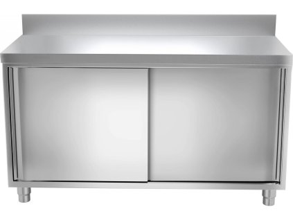Stainless steel work cabinet - 1.6 m - with rear trim and sliding doors