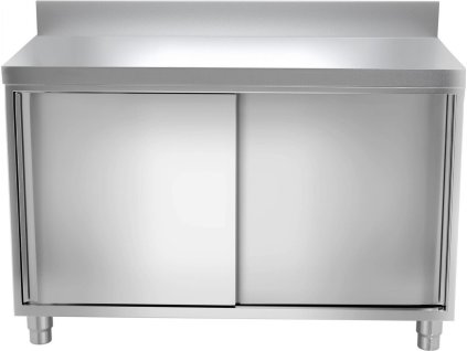 Stainless steel work cabinet - 1.0 m - with rear trim and sliding doors