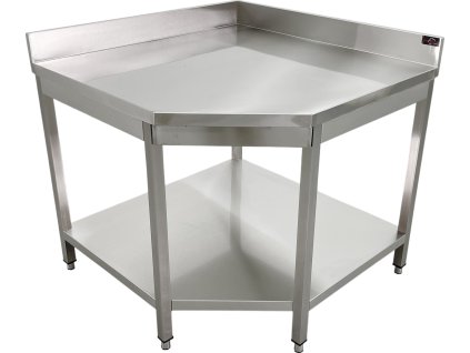 700mm stainless steel corner workbench with bottom shelf and rear upstand