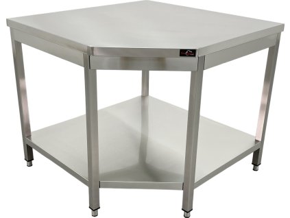 Corner workbench - 700 mm stainless steel with bottom shelf