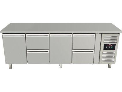 Refrigerated table with 2 doors and 4 drawers alternately on the right
