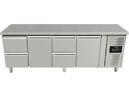 Refrigerated table with 2 doors and 4 drawers alternately on the left