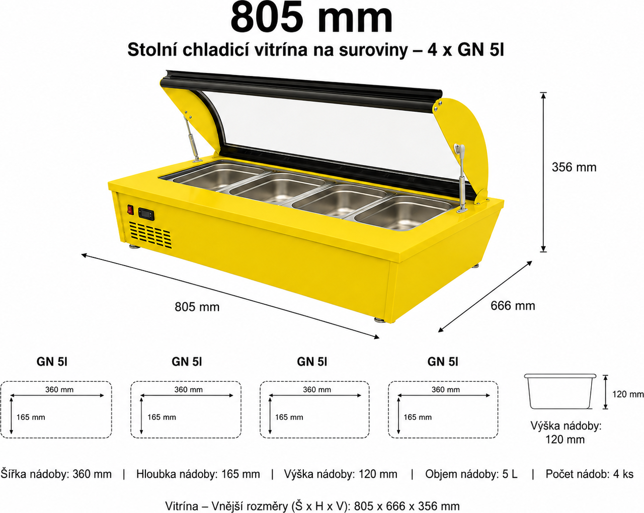 Stolní chladicí vitrína na suroviny – 8 x 1/6 GN