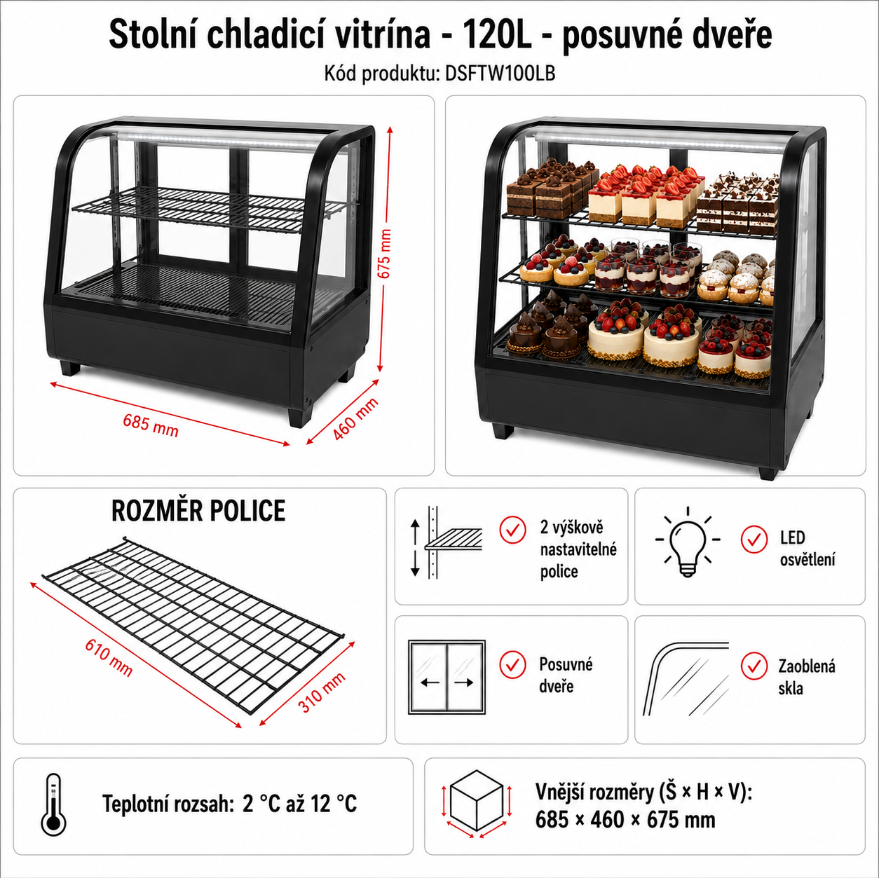 Stolní chladící vitrína - 100 litrů - černá