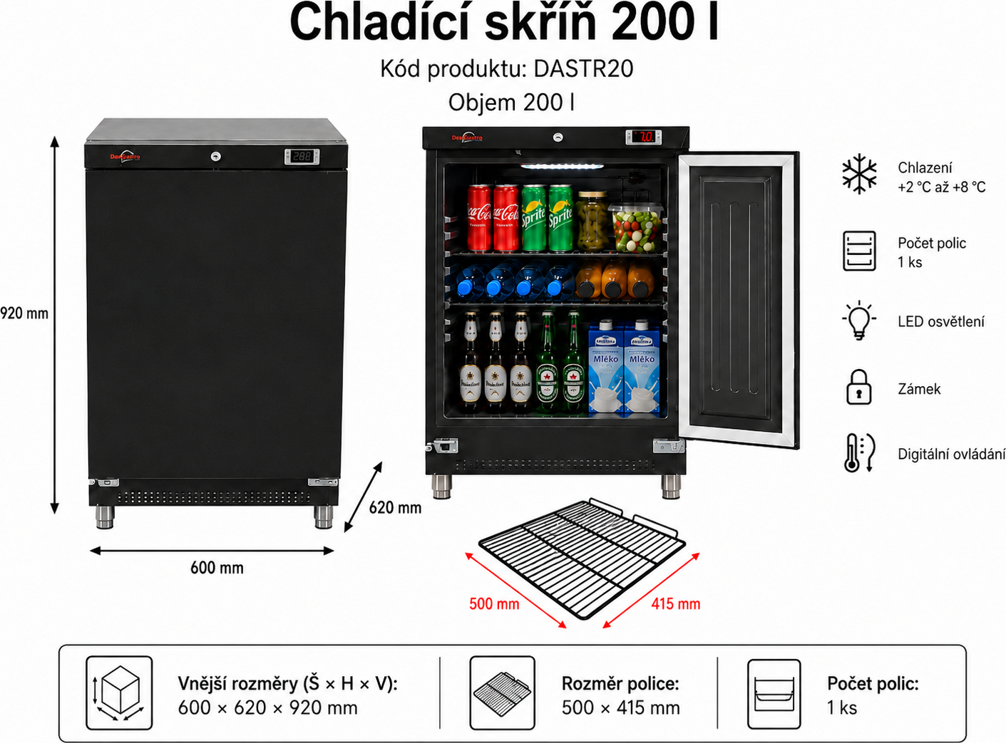 Černá lednice 200 litrů