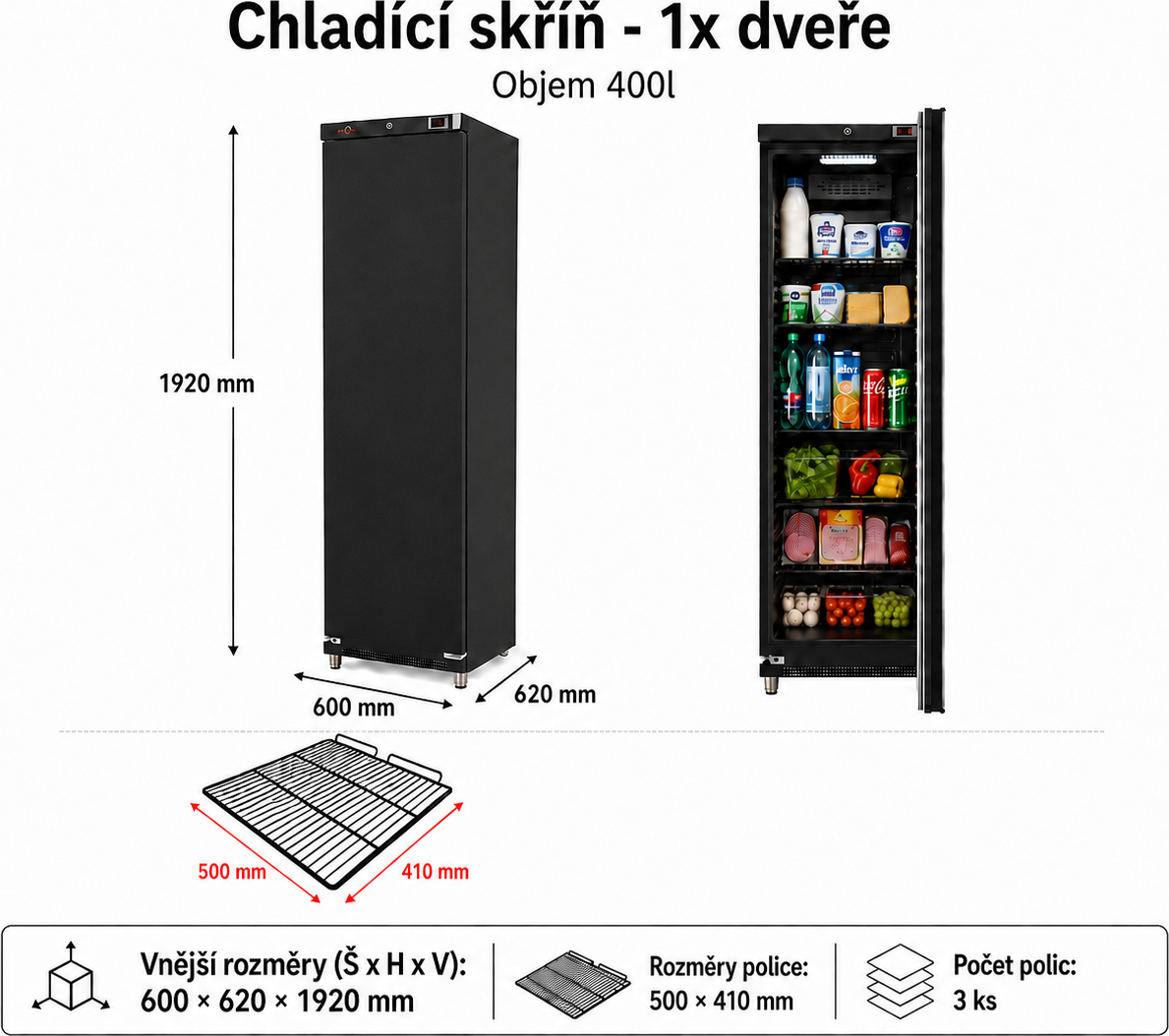 Černá lednice 400 litrů