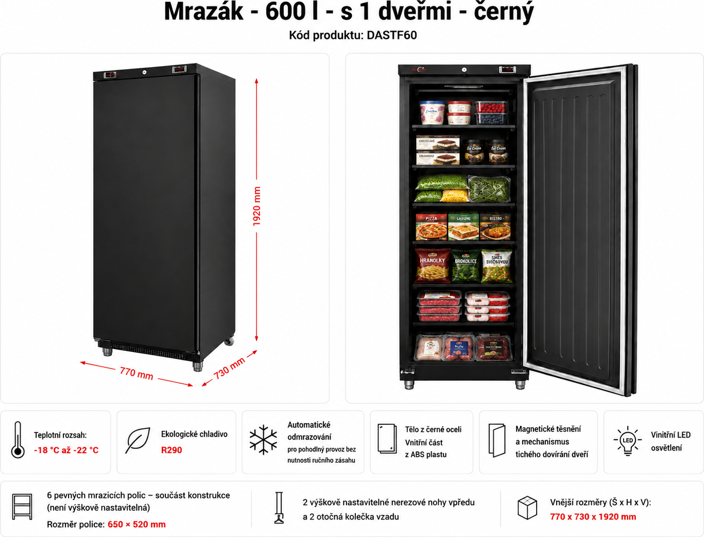 Mrazák 600 L Černý