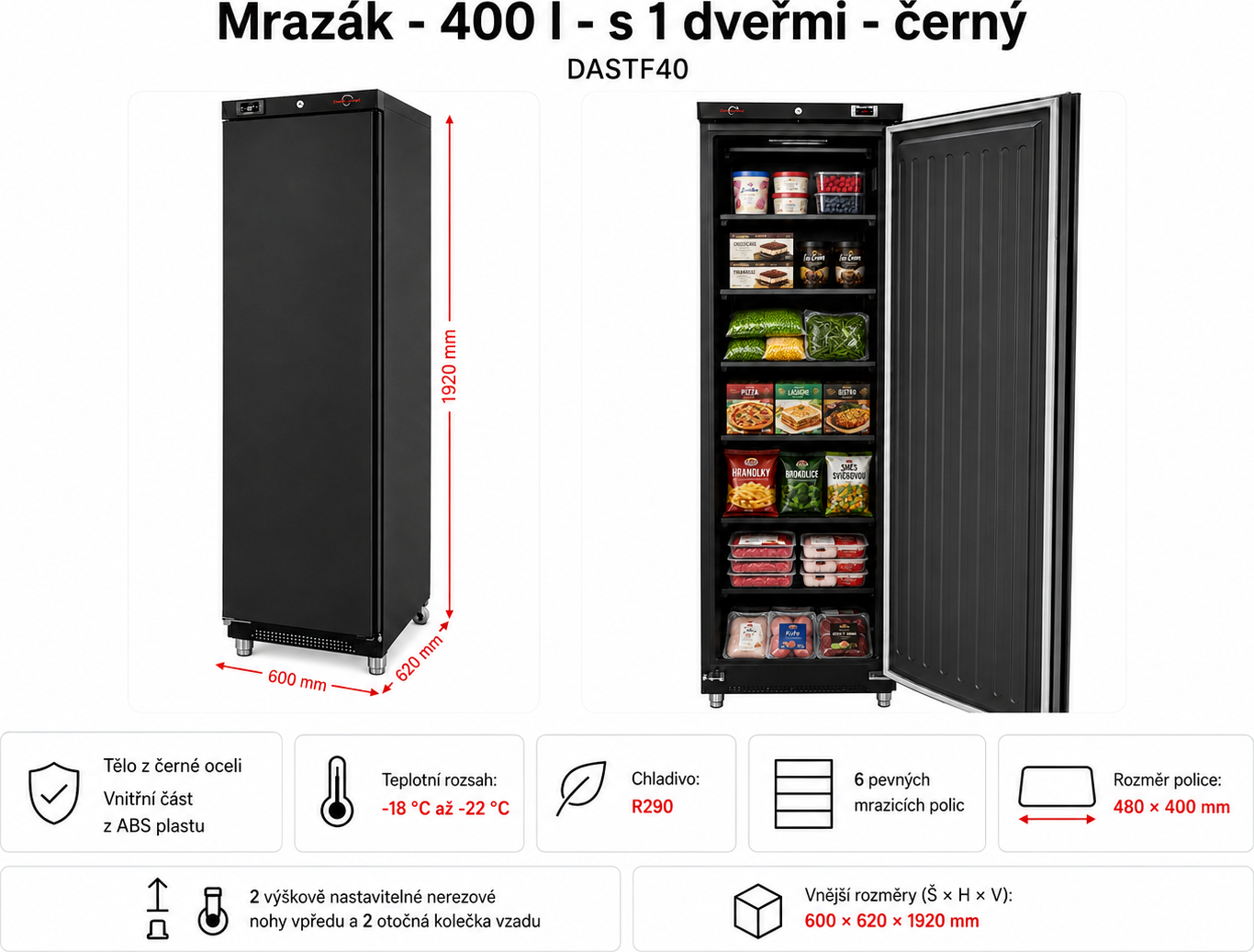 Mrazák 400 litrů černý