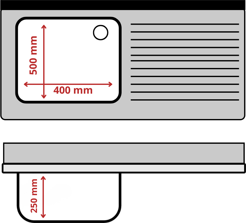 Nerezový dřez k myčce nádobí - 1,4 m, 1 umyvadlo vlevo, hloubka 60 cm Otvor pro baterii: 1️⃣ 32mm vlevo 🔴🔧🔨