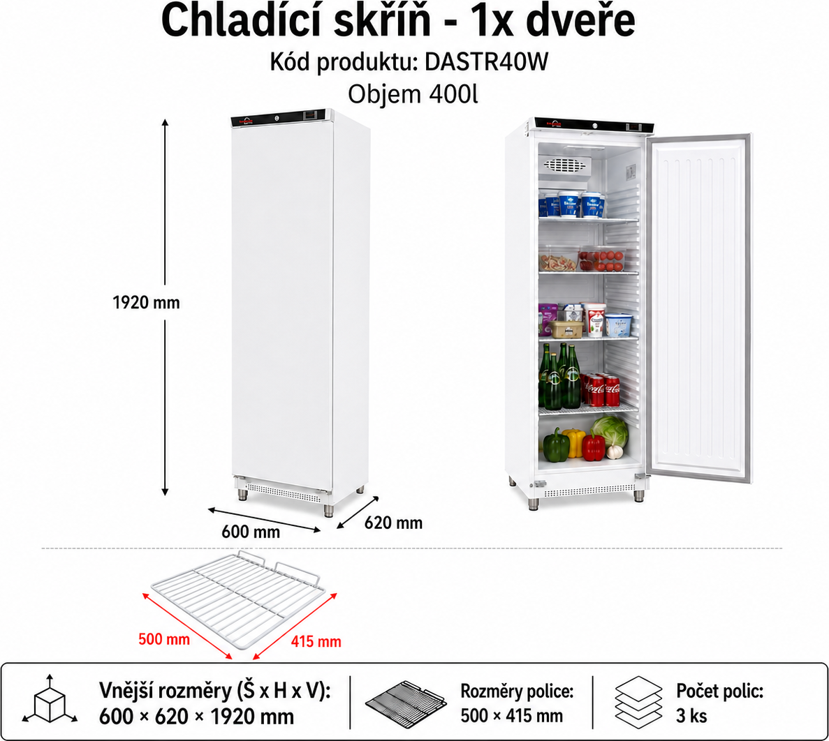 Bílá lednice 400 litrů