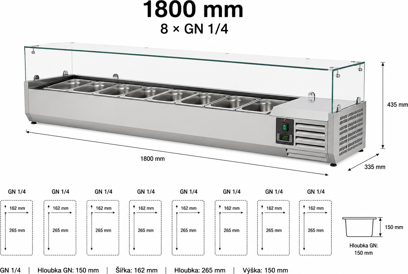 Chladící stolní vitrína – pro 8 GN1/4 1800mm
