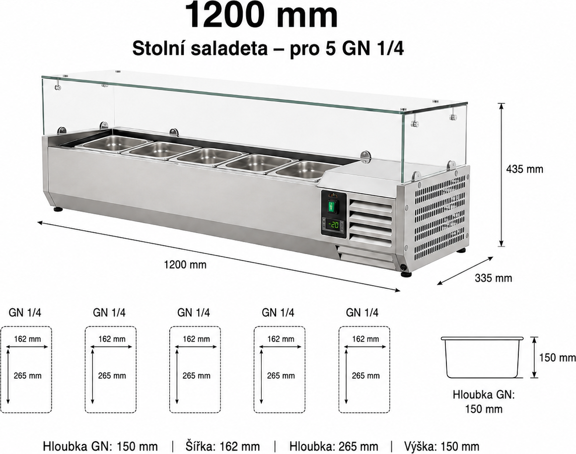 Stolní saladeta – pro 5 GN1/4 1200mm