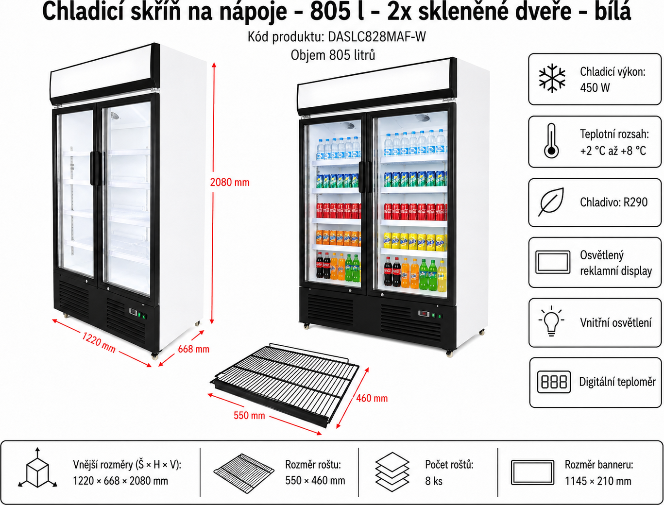 Chladnička na nápoje 805 L - Bílá